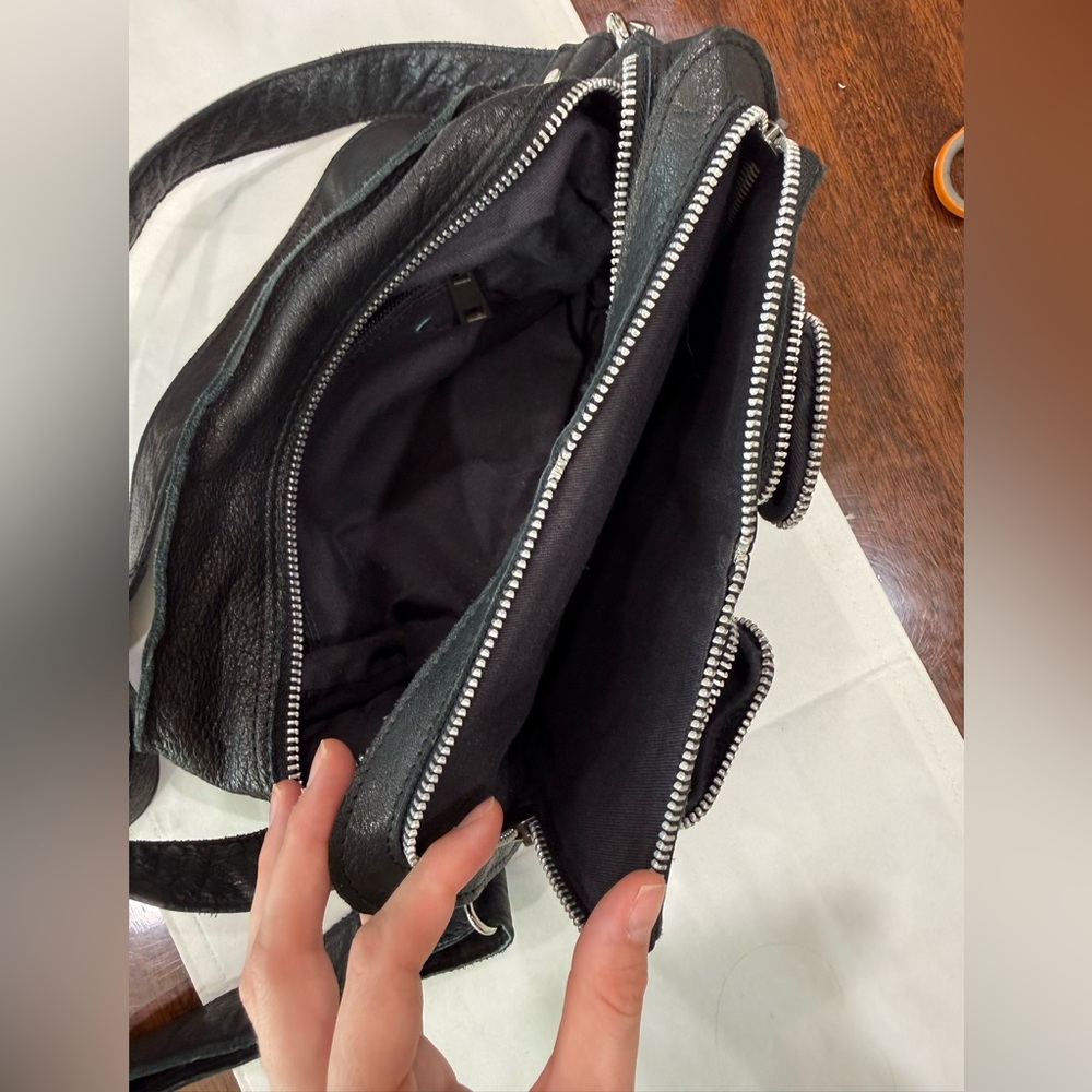 Black Leather Multi-Pocket Crossbody Bag - Picture 5 of 9